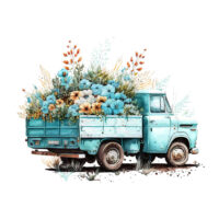 Alternative view of Tee Shirt Printed Beautiful Vintage Flower Truck Watercolor Pickup Truck Art #06