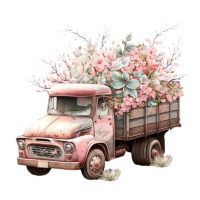 Alternative view of Tee Shirt Printed Beautiful Vintage Flower Truck Watercolor Pickup Truck Art #08