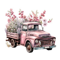 Alternative view of Tee Shirt Printed Beautiful Vintage Flower Truck Watercolor Pickup Truck Art #10