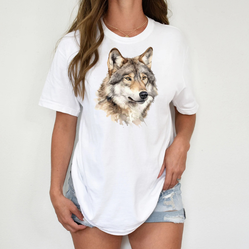 Tee Shirt Printed Beautiful Wolf Watercolor Art #01 - Image 2