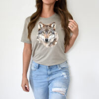 Tee Shirt Printed Beautiful Wolf Watercolor Art #03