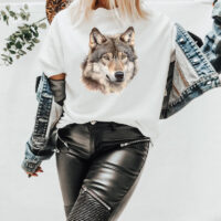 Tee Shirt Printed Beautiful Wolf Watercolor Art #05