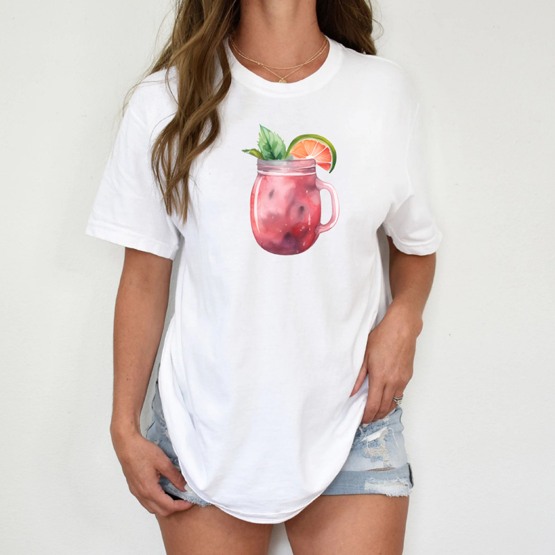 Tee Shirt Printed Beautiful Cocktails Watercolor Art #02 - Image 2