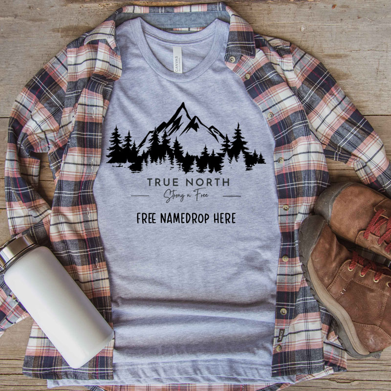 Tee Shirt Printed Canada True North Strong and Free Black Mountains Imagery - Image 2