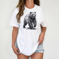 Tee Shirt Printed Sketch Monotone Bear Art #04