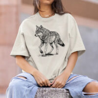 Alternative view of Tee Shirt Printed Sketch Monotone Wolf Art #04