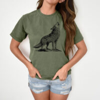 Tee Shirt Printed Sketch Monotone Wolf Art #05