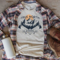 Tee Shirt Printed Canada True North Strong & Free Mountains Sun
