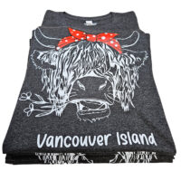 Tee Shirt Printed Country Highland Cow With Red Polka Dot Bow