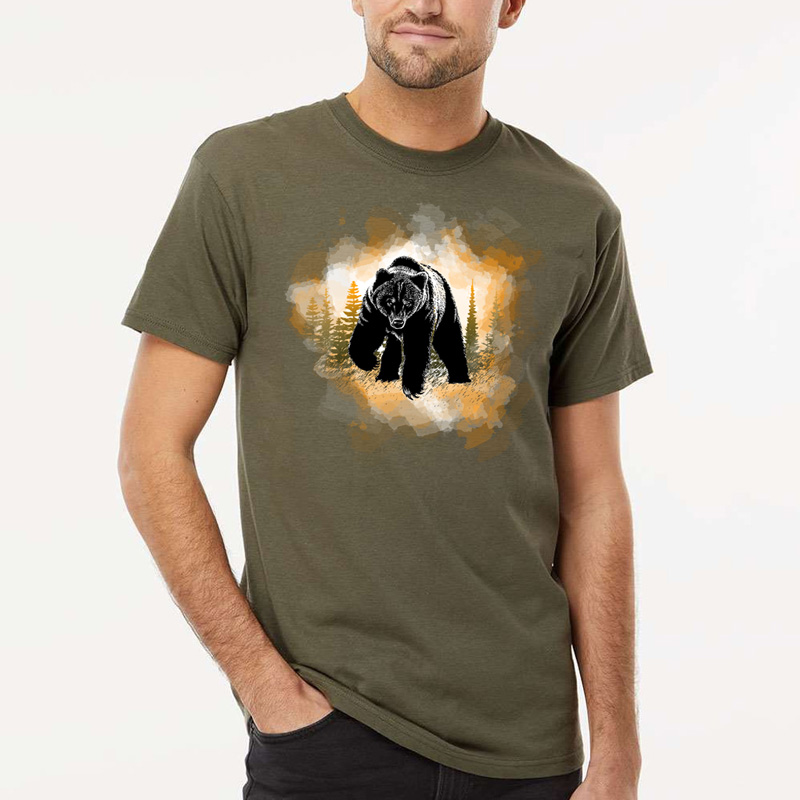 Tee Shirt Printed Beautiful Watercolor Art Bear in Orange Haze - Image 3