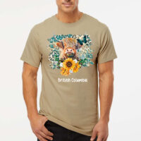 Tee Shirt Printed Beautiful Watercolor Art Highland Cow Yellow Sunflower