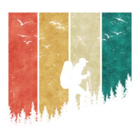 Tee Shirt Printed Outdoors Hiking Hiker Trees Silhouette 4 Colored Panels