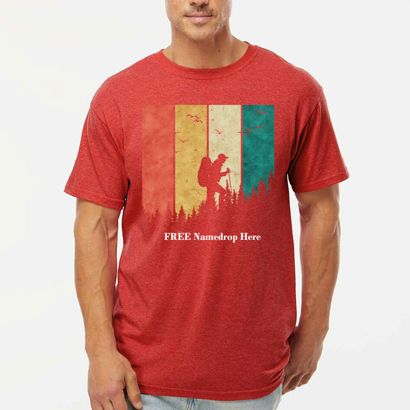 Tee Shirt Printed Outdoors Hiking Hiker Trees Silhouette 4 Colored Panels - Image 3