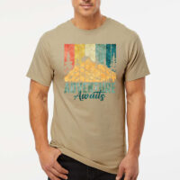 Tee Shirt Printed Outdoors Hiking Adventure Awaits Mountains Sun 5 Colored Panels