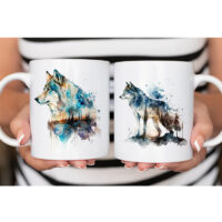 Alternative view of Ceramic Mug Printed Beautiful Watercolor Art Fierce Forest Wolves Pick Your Design 11oz Capacity