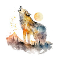 Tee Shirt Printed Beautiful Watercolor Art Fierce Forest Wolves #01