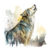 Tee Shirt Printed Beautiful Watercolor Art Fierce Forest Wolves #02