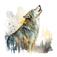 Tee Shirt Printed Beautiful Watercolor Art Fierce Forest Wolves #02