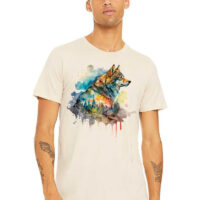 Tee Shirt Printed Beautiful Watercolor Art Fierce Forest Wolves #11
