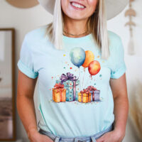 Tee Shirt Printed Beautiful Watercolor Art Pastel Birthday Celebration #09