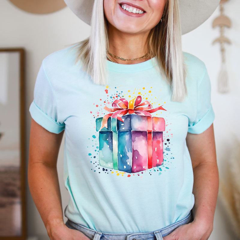 Tee Shirt Printed Beautiful Watercolor Art Pastel Birthday Celebration #12