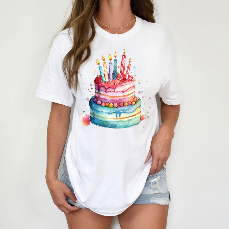 Tee Shirt Printed Beautiful Watercolor Art Pastel Birthday Celebration #19