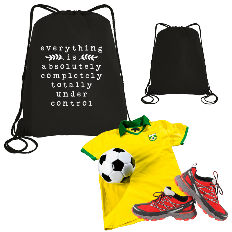 16"W x 17.5"H 5oz Canvas Drawstring Sports Backpack All Black PICK A DESIGN FROM OUR SHIRTS CATALOGUE - Go to the shirt design you like, SAVE the jpeg and attach the image file here