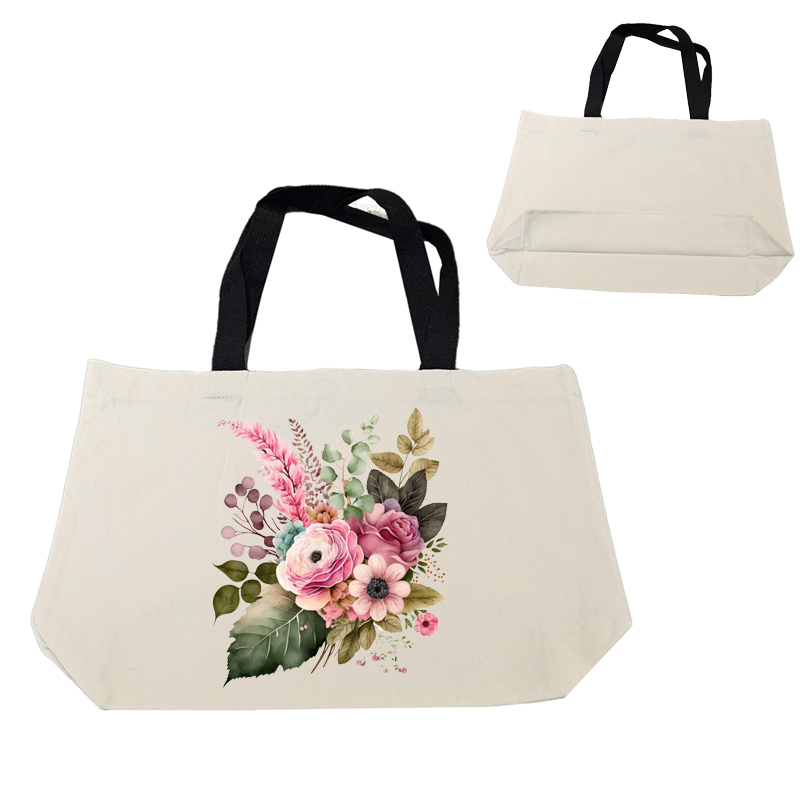 18”W x 5"D x 14”H 8 oz Cotton Canvas Fashion Bag with Magnetic Button Black Straps PICK A DESIGN FROM OUR SHIRTS CATALOGUE - Go to the shirt design you like, SAVE the jpeg and attach the image file here