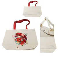 18”W x 5"D x 14”H 8 oz Cotton Canvas Fashion Bag with Magnetic Button Red Straps PICK A DESIGN FROM OUR SHIRTS CATALOGUE - Go to the shirt design you like, SAVE the jpeg and attach the image file here