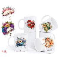 Ceramic Mug Printed 6 Designs WATERCOLOR ART FLORAL UMBRELLA 11oz Capacity