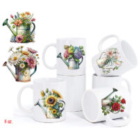 Ceramic Mug Printed 6 Designs WATERCOLOR ART FLORAL WATERING CAN 11oz Capacity