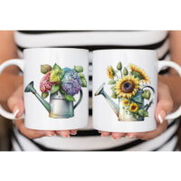 Alternative view of Ceramic Mug Printed 6 Designs WATERCOLOR ART FLORAL WATERING CAN 11oz Capacity