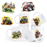 Ceramic Mug Printed 6 Designs WATERCOLOR ART FARM LIFE TRACTORS 11oz Capacity