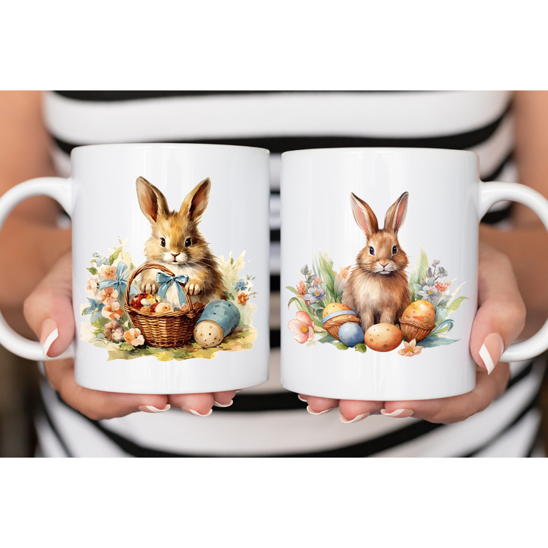 Ceramic Mug Printed 6 Designs WATERCOLOR ART EASTER BUNNIES 11oz Capacity - Image 2