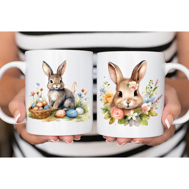 Ceramic Mug Printed 6 Designs WATERCOLOR ART EASTER BUNNIES 11oz Capacity - Image 4