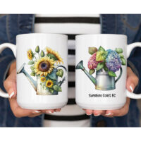 Alternative view of Ceramic Mug Printed 6 Designs WATERCOLOR ART FLORAL WATERING CAN 15oz Capacity