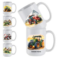 Ceramic Mug Printed 6 Designs WATERCOLOR ART FARM LIFE TRACTORS 15oz Capacity
