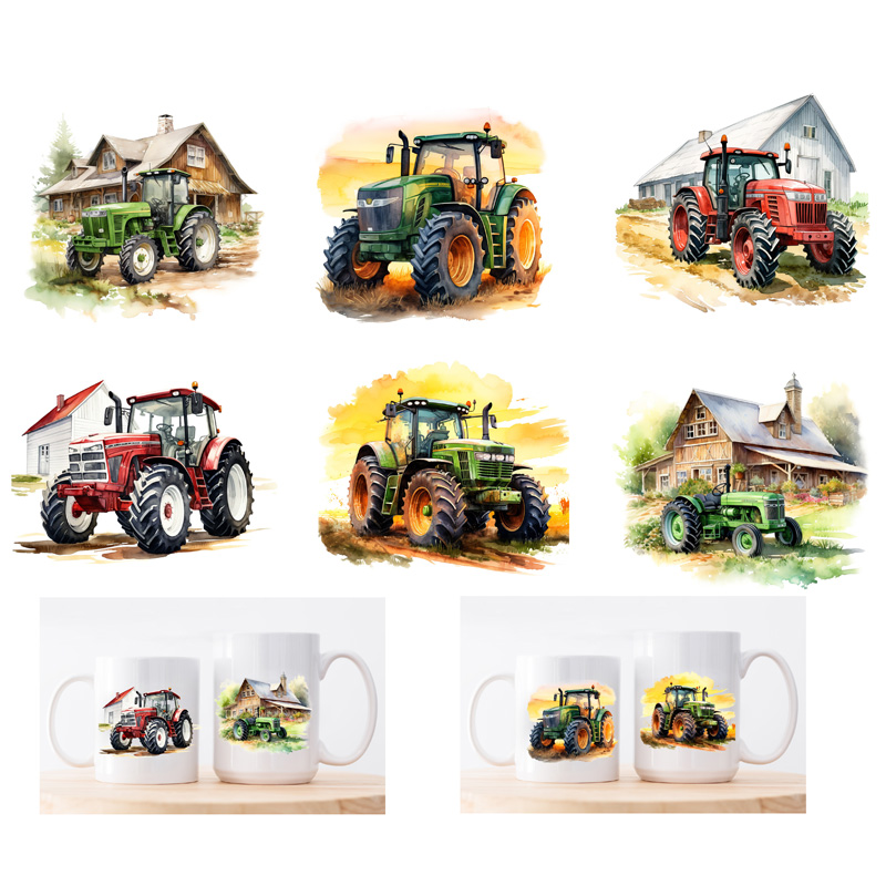 Ceramic Mug Printed 6 Designs WATERCOLOR ART FARM LIFE TRACTORS 15oz Capacity - Image 2