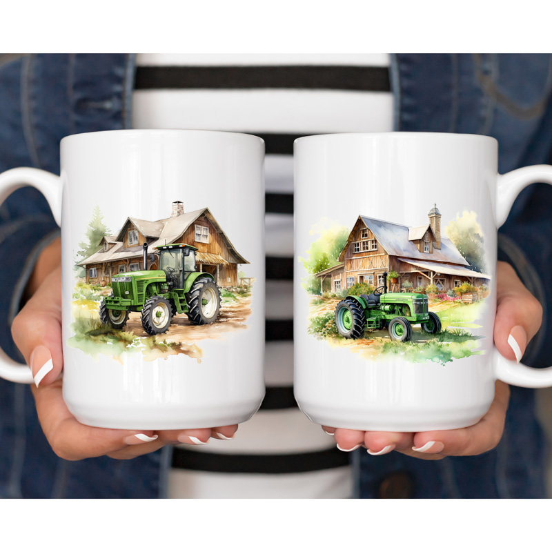 Ceramic Mug Printed 6 Designs WATERCOLOR ART FARM LIFE TRACTORS 15oz Capacity - Image 7