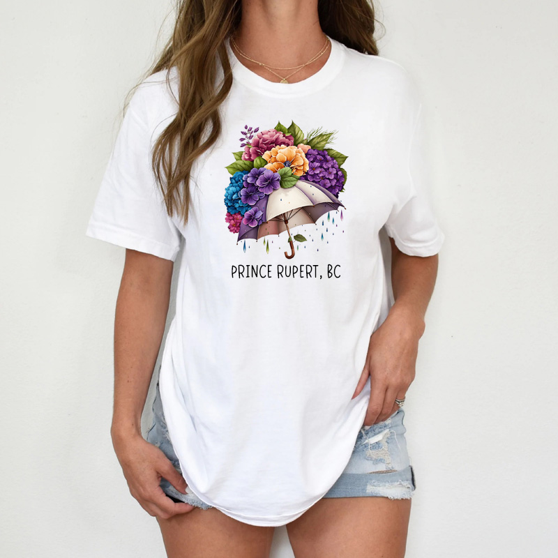 Tee Shirt Printed Beautiful Watercolour Art Floral Umbrella #03 - Image 3