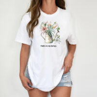 Tee Shirt Printed Beautiful Watercolour Art Floral Watering Can #04