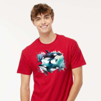 Tee Shirt Printed Marine Life Watercolour Art Killer Whale #02