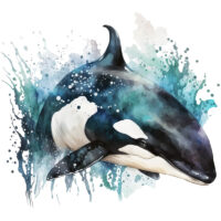 Alternative view of Tee Shirt Printed Marine Life Watercolour Art Killer Whale #04