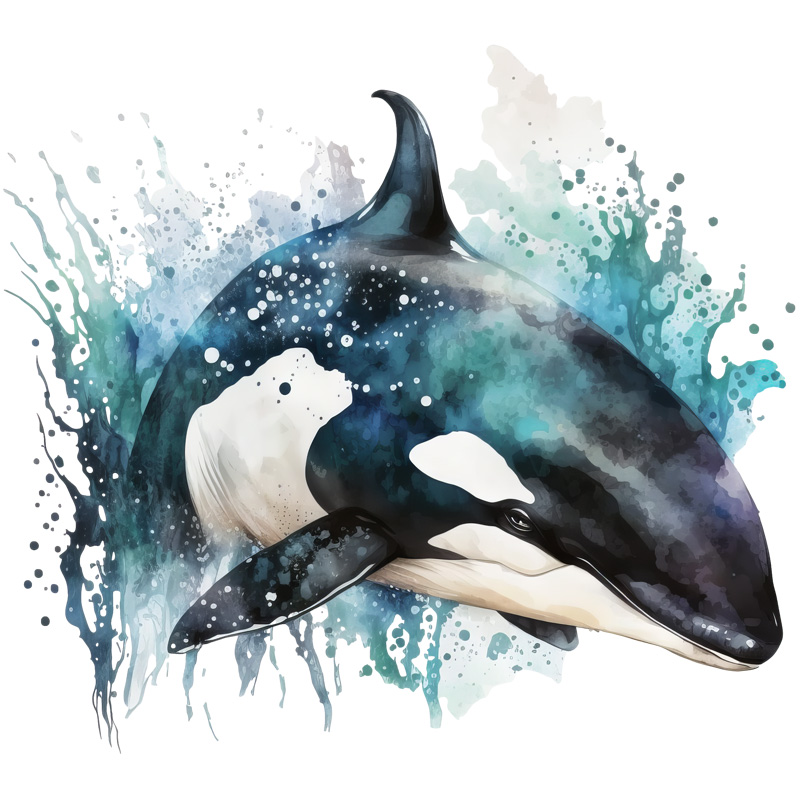 Tee Shirt Printed Marine Life Watercolour Art Killer Whale #04 - Image 2