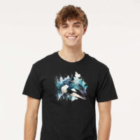 Tee Shirt Printed Marine Life Watercolour Art Killer Whale #04