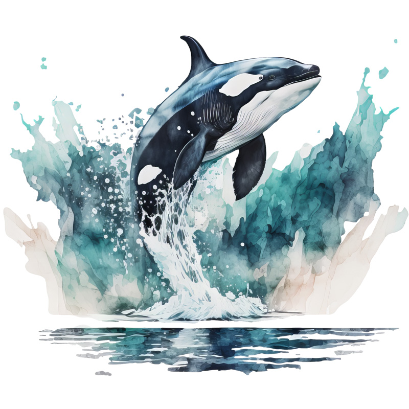 Tee Shirt Printed Marine Life Watercolour Art Killer Whale #06 - Image 2