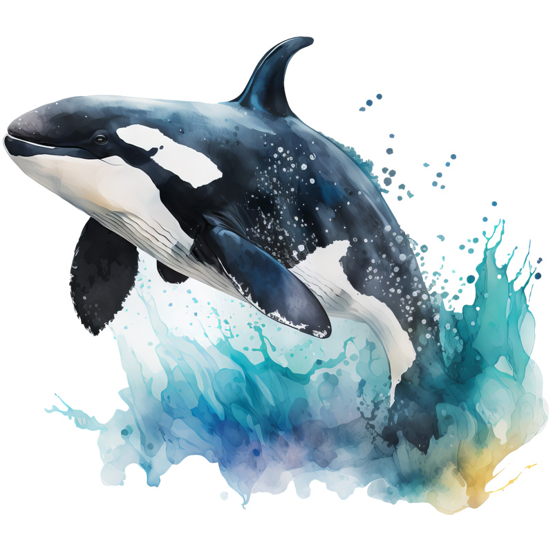 Tee Shirt Printed Marine Life Watercolour Art Killer Whale #07 - Image 2