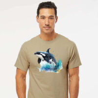 Tee Shirt Printed Marine Life Watercolour Art Killer Whale #07
