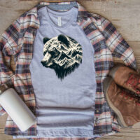 Tee Shirt Printed Adventure Outdoors Wildlife Silhouette Bear Mountains #01
