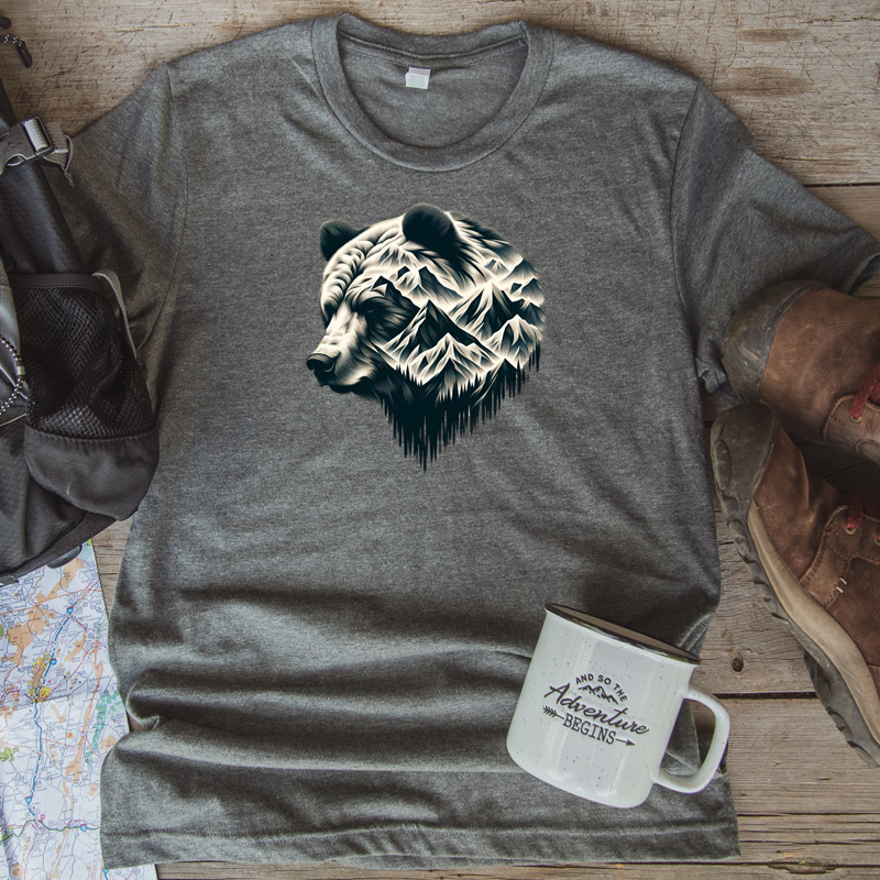 Tee Shirt Printed Adventure Outdoors Wildlife Silhouette Bear Mountains #01 - Image 3